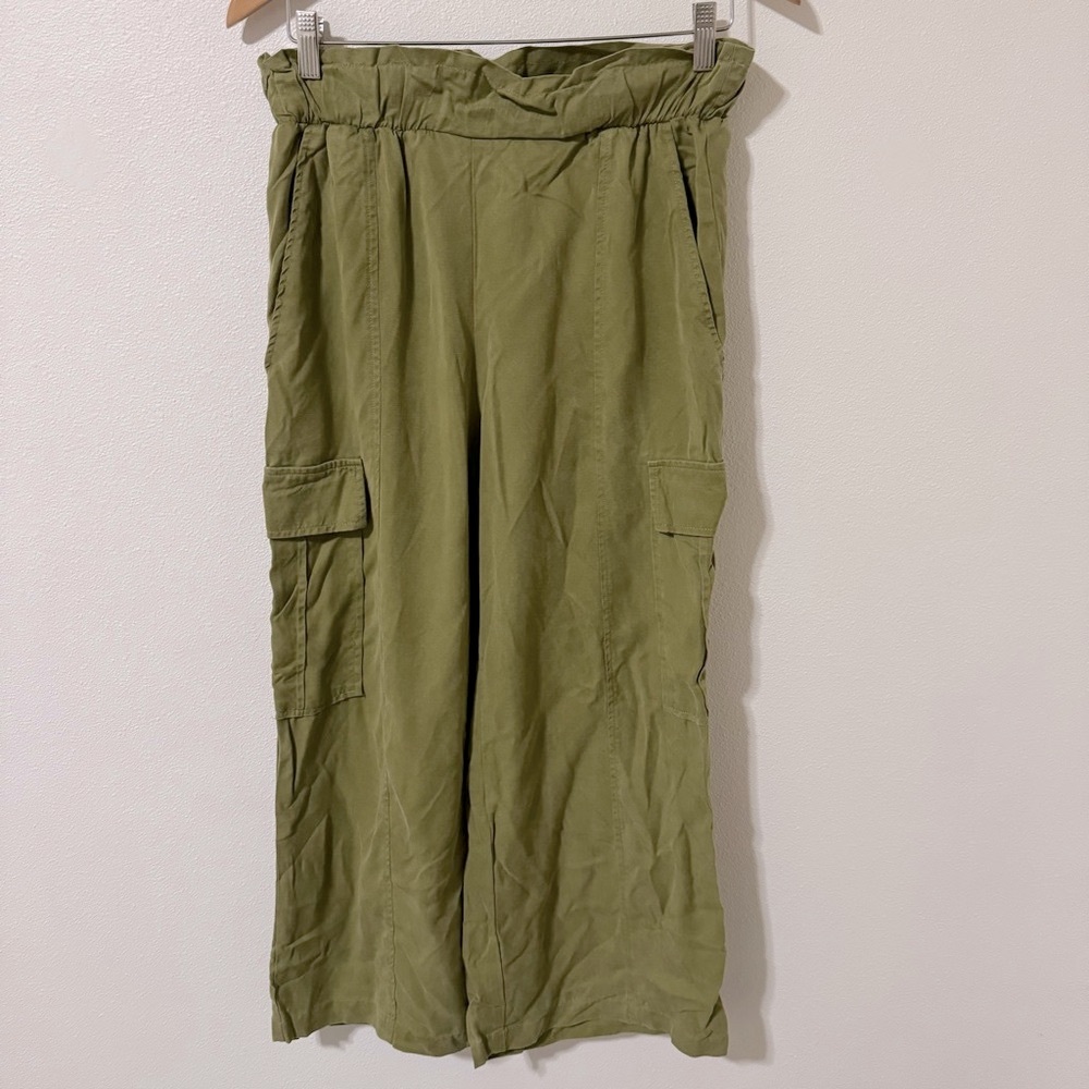 Back Beat Co Tencel Twill Lounge Wide Leg Cargo Pants Avocado Green Baggy-XS - Picture 2 of 10